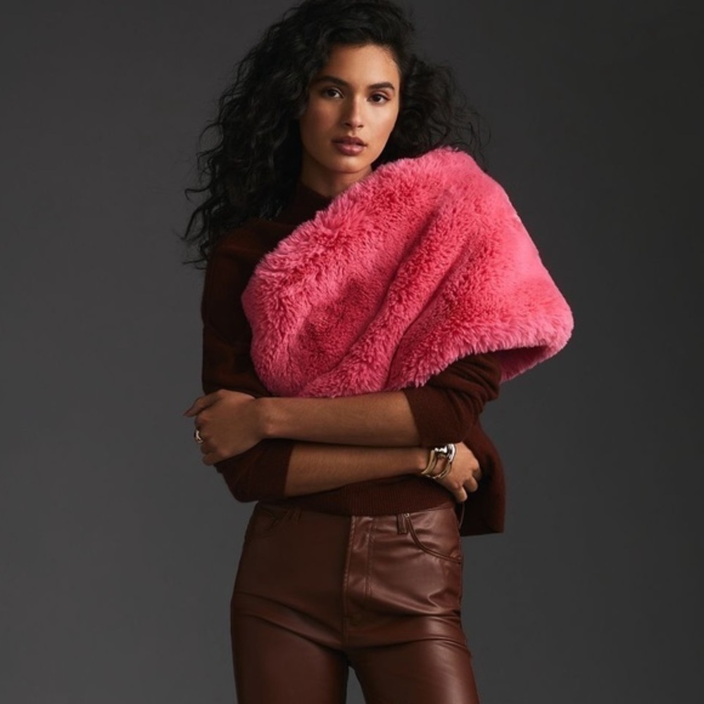 Anthropologie- NWT Hot Pink Faux Fur Scarf Shaw